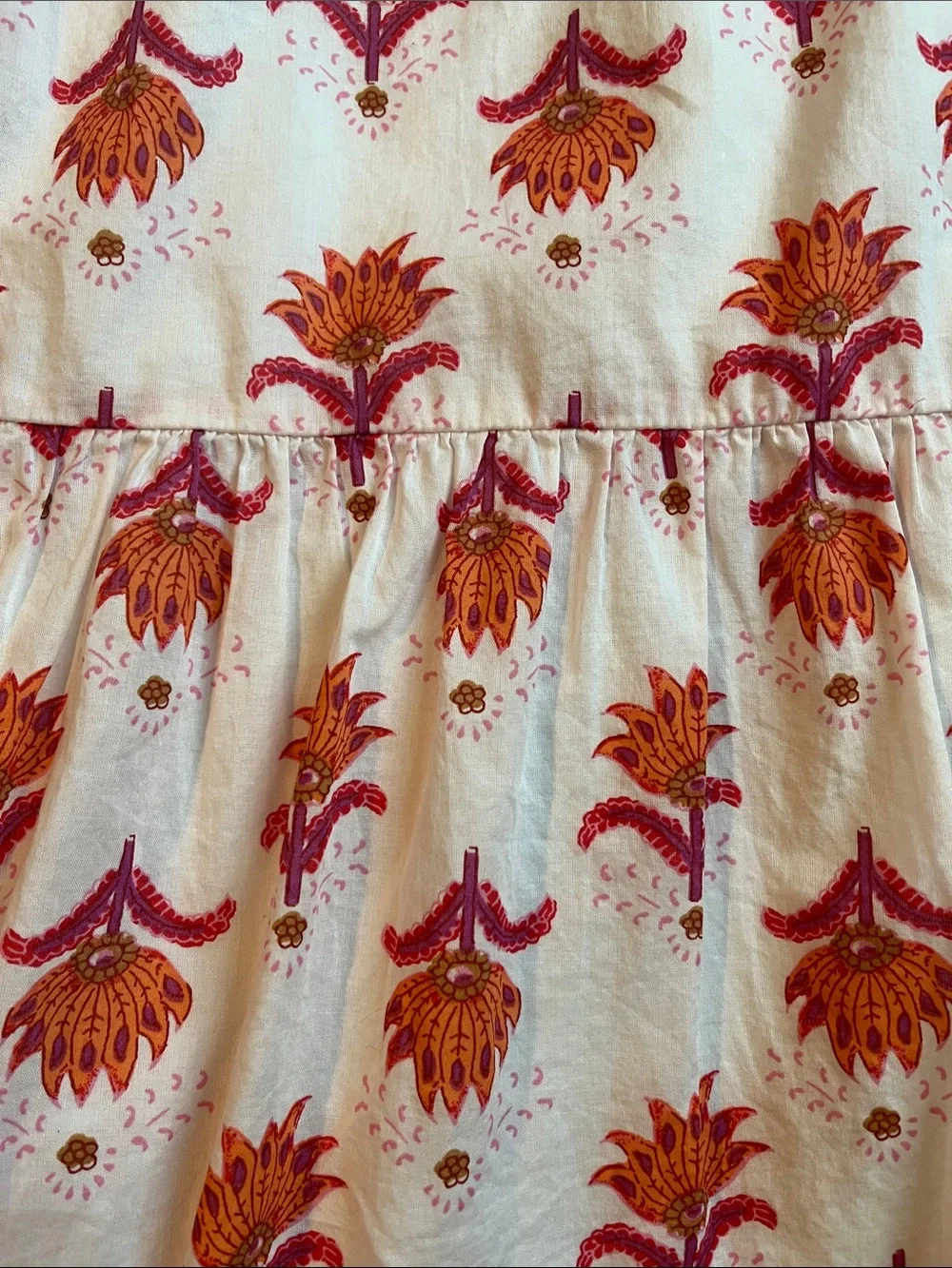 J. Crew Cream Midi Skirt with Pink & Orange Floral Motif